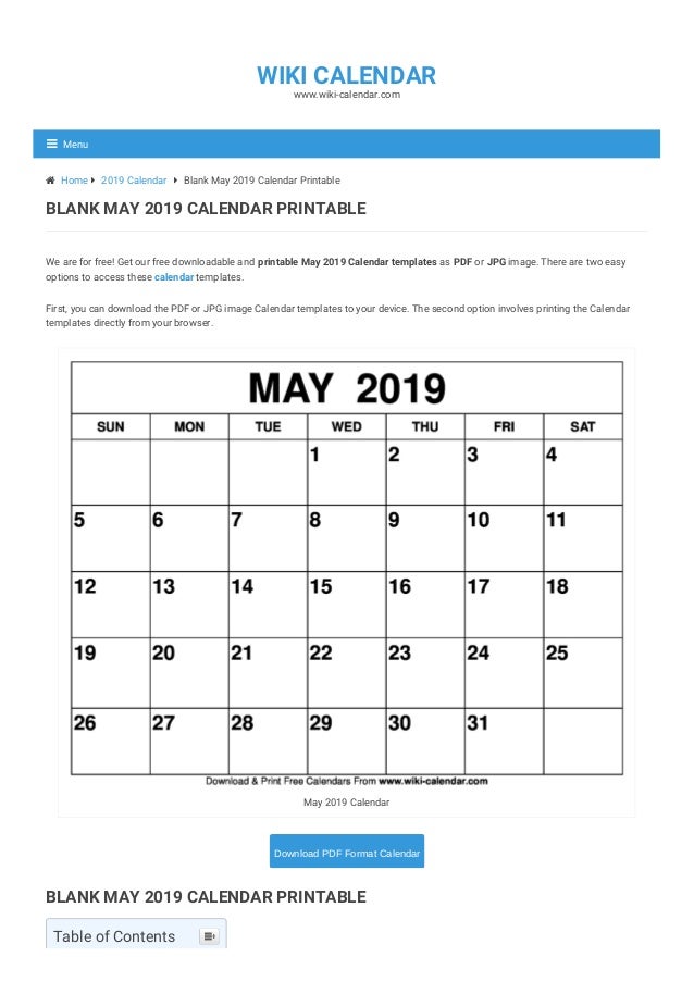 Blank May possibly 2019 Calendar Printable image regarding Printable May Calendars named Blank Might 2019 Calendar Printable